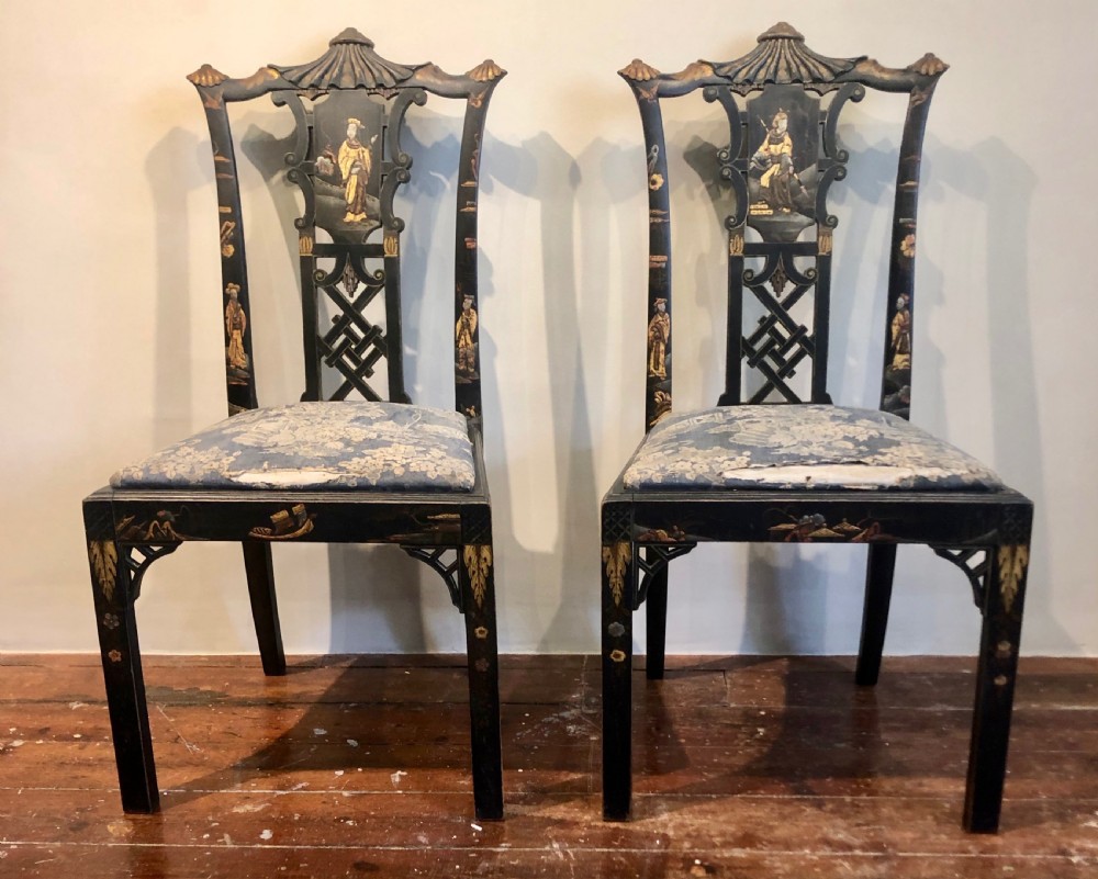 Pair of High Regency  Laquer Chairs in the Chinese style.
