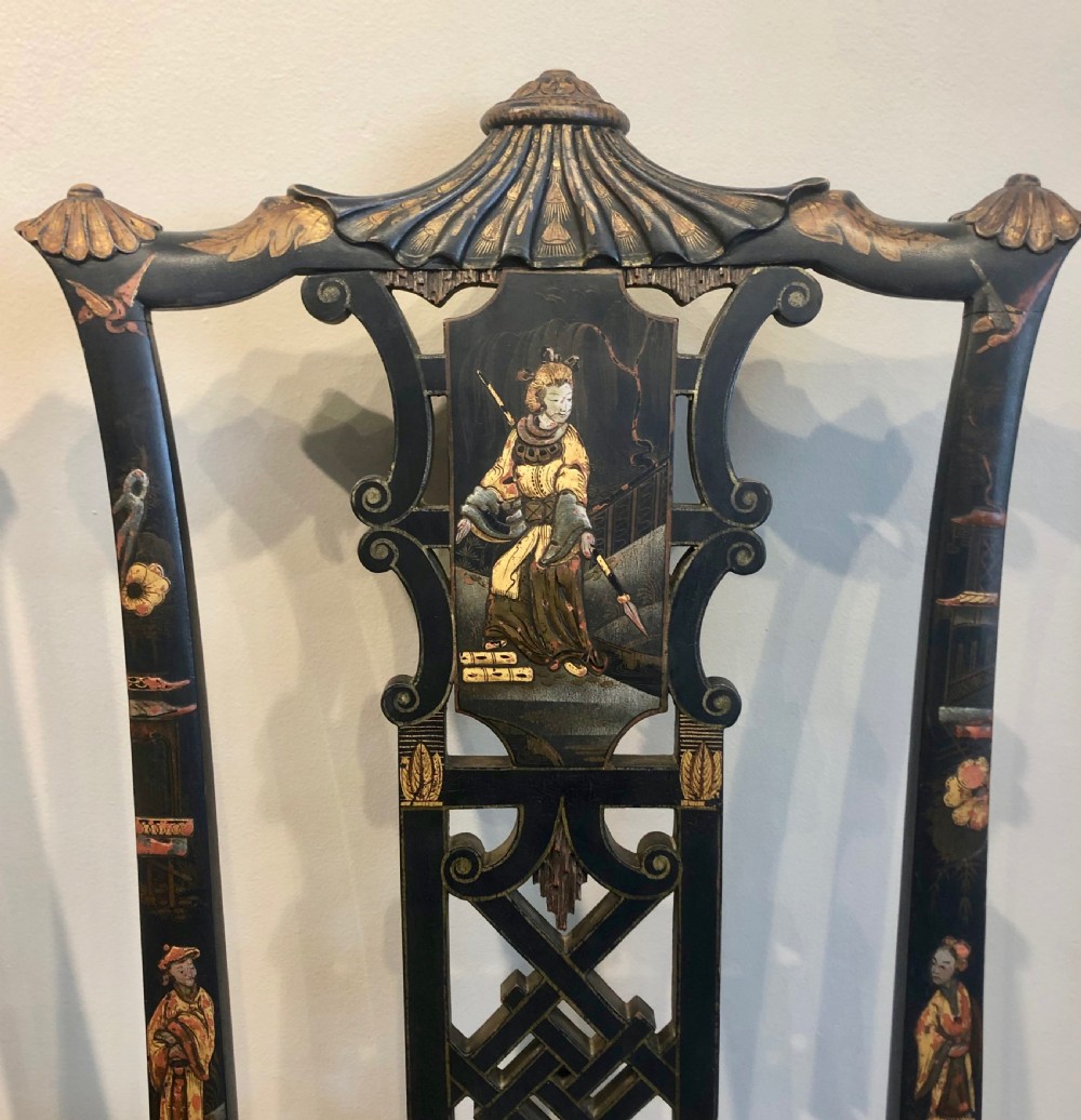 Pair of High Regency  Laquer Chairs in the Chinese style. View II