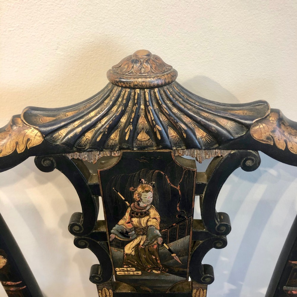 Pair of High Regency  Laquer Chairs in the Chinese style. View III