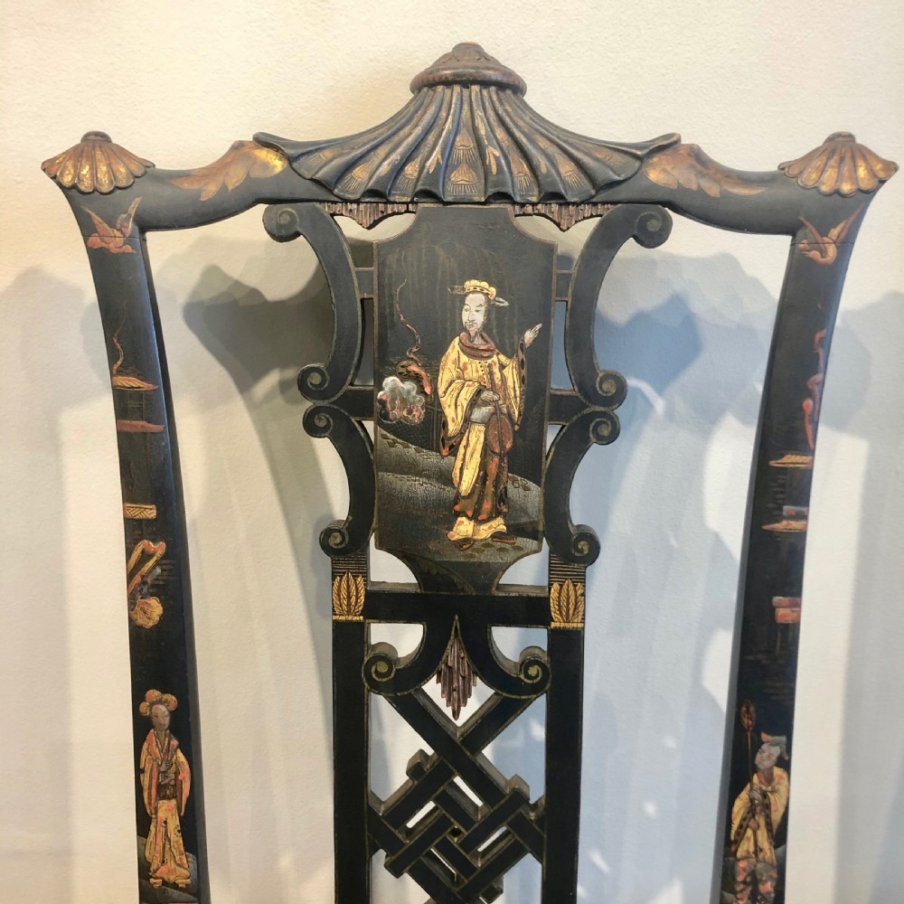 Pair of High Regency  Laquer Chairs in the Chinese style. View IV