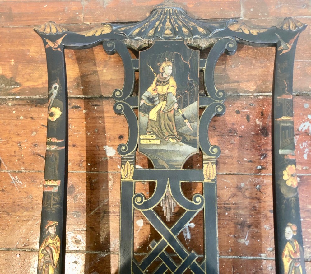 Pair of High Regency  Laquer Chairs in the Chinese style. View XIII