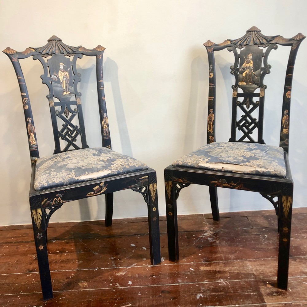 Pair of High Regency  Laquer Chairs in the Chinese style. View XIX
