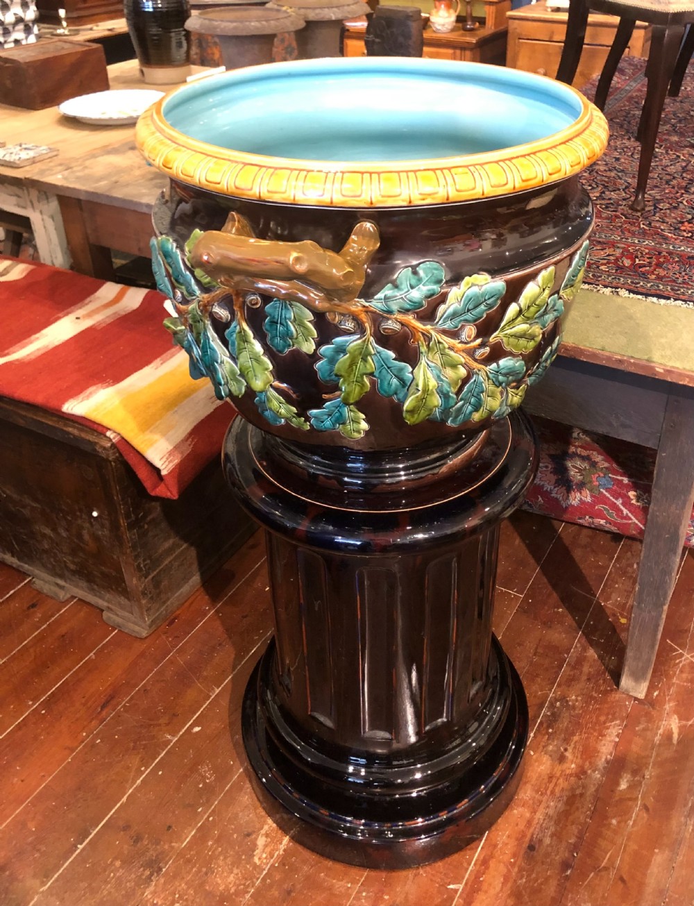 Sarreguemines Majolica Jardiniere and Fluted Column 1649.