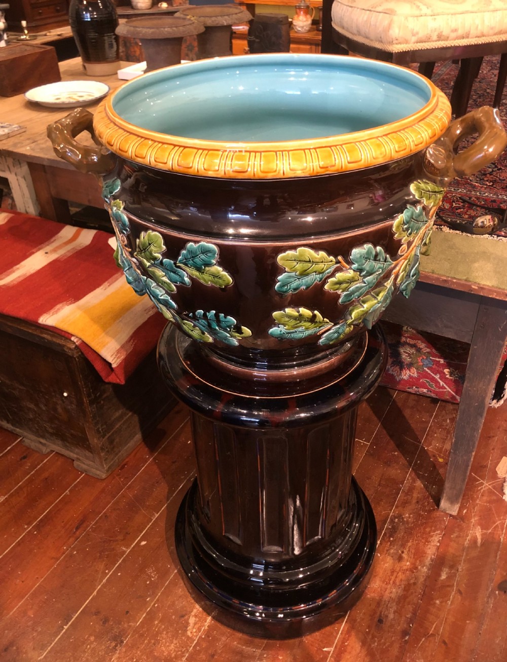 Sarreguemines Majolica Jardiniere and Fluted Column 1649. View III