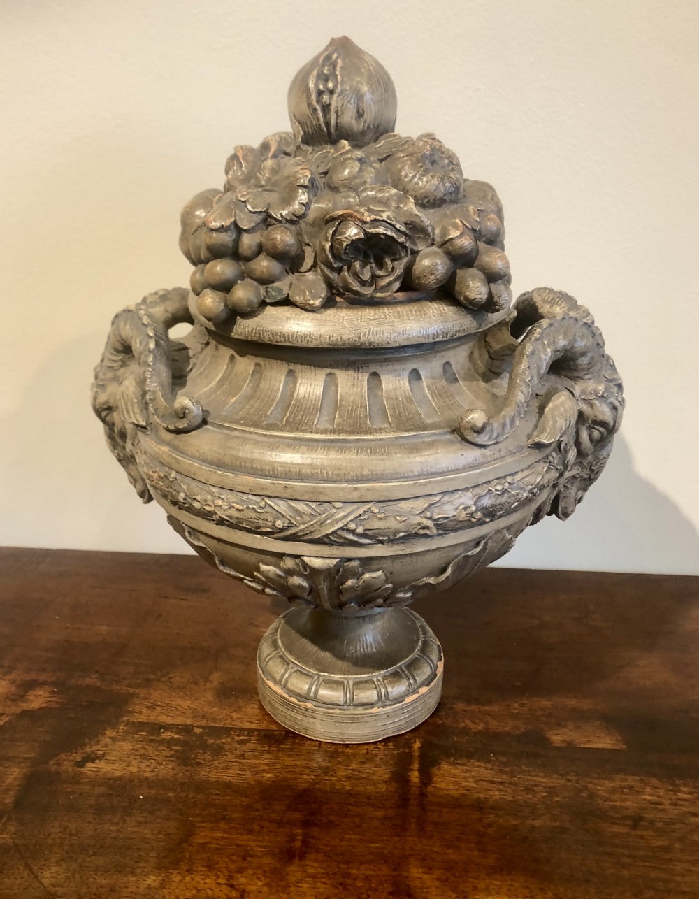 Terra cotta Rams Head Urn 19thc. View II