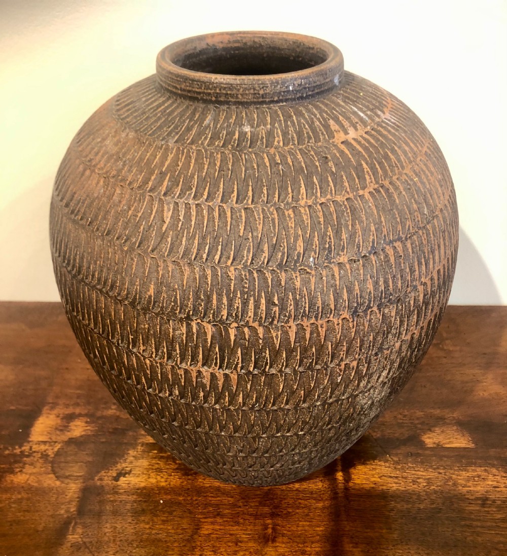 Large Earthenware Incised Vase.