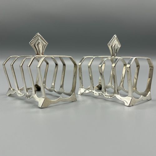 PAIR OF SOLID SILVER ART DECO TOAST RACKS HALLMARKED BIRMINGHAM 1932 - ADDITIONAL PHOTO 1