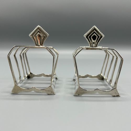 PAIR OF SOLID SILVER ART DECO TOAST RACKS HALLMARKED BIRMINGHAM 1932 - ADDITIONAL PHOTO 2