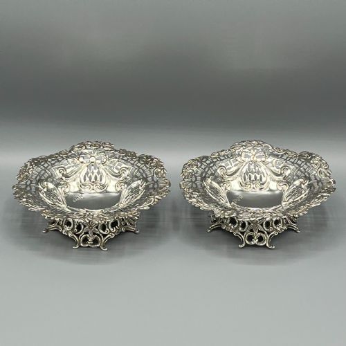 pair solid sterling silver bon bon dishes heavy gauge - CATEGORY: ANTIQUE SILVER - DATED 1890