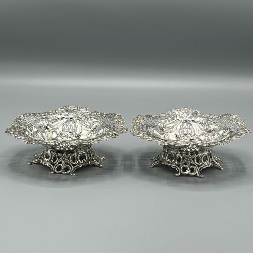 PAIR SOLID STERLING SILVER BON BON DISHES HEAVY GAUGE - ADDITIONAL PHOTO 1
