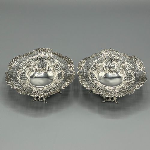 PAIR SOLID STERLING SILVER BON BON DISHES HEAVY GAUGE - ADDITIONAL PHOTO 2