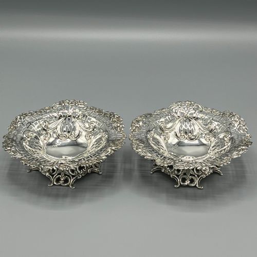 PAIR SOLID STERLING SILVER BON BON DISHES HEAVY GAUGE - ADDITIONAL PHOTO 3