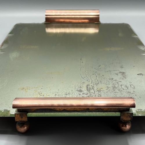 ART DECO MIRROR GLASS COCKTAIL TRAY WITH COPPER HANDLES - ADDITIONAL PHOTO 5