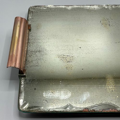 ART DECO MIRROR GLASS COCKTAIL TRAY WITH COPPER HANDLES - ADDITIONAL PHOTO 6