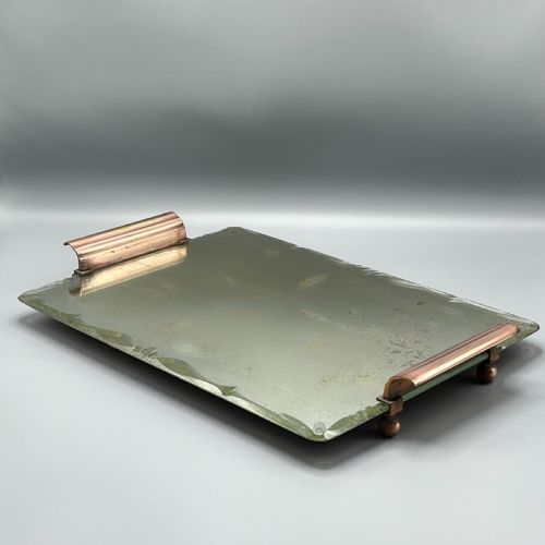 ART DECO MIRROR GLASS COCKTAIL TRAY WITH COPPER HANDLES - ADDITIONAL PHOTO 9