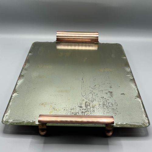 ART DECO MIRROR GLASS COCKTAIL TRAY WITH COPPER HANDLES - ADDITIONAL PHOTO 12