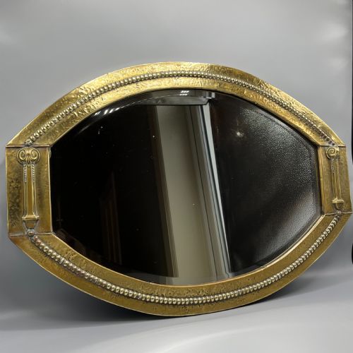 LARGE BRASS ART NOUVEAU EDWARDIAN PERIOD OVAL OVERMANTLE WALL MIRROR - ADDITIONAL PHOTO 1
