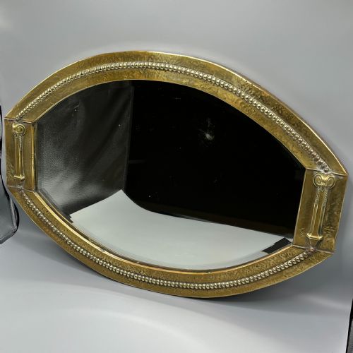 LARGE BRASS ART NOUVEAU EDWARDIAN PERIOD OVAL OVERMANTLE WALL MIRROR - ADDITIONAL PHOTO 3
