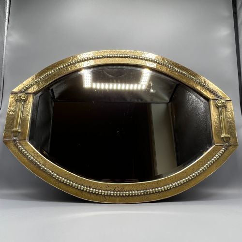 LARGE BRASS ART NOUVEAU EDWARDIAN PERIOD OVAL OVERMANTLE WALL MIRROR - ADDITIONAL PHOTO 5