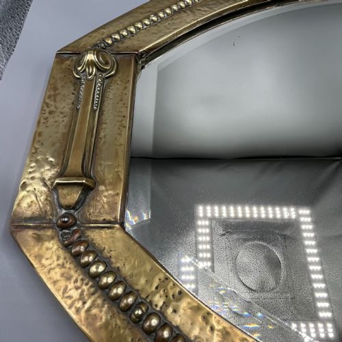 LARGE BRASS ART NOUVEAU EDWARDIAN PERIOD OVAL OVERMANTLE WALL MIRROR - ADDITIONAL PHOTO 7