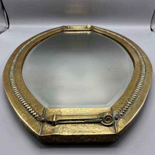 LARGE BRASS ART NOUVEAU EDWARDIAN PERIOD OVAL OVERMANTLE WALL MIRROR - ADDITIONAL PHOTO 15