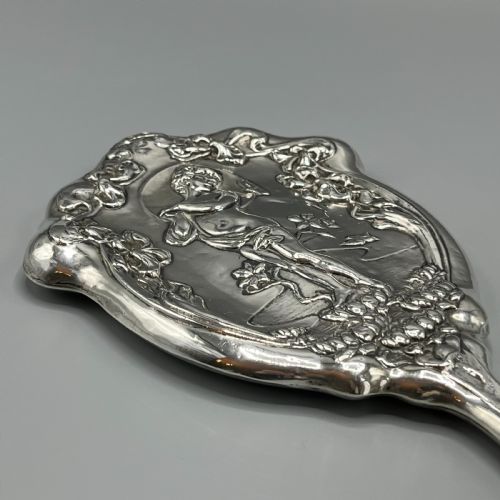 ART NOUVEAU STERLING SILVER HAND MIRROR REPOUSSE CHERUB HALLMARKED BIRMINGHAM 1909 - ADDITIONAL PHOTO 2