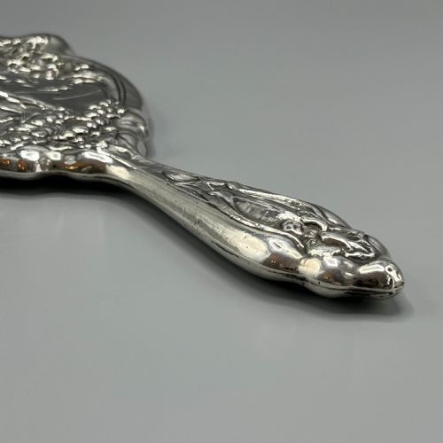 ART NOUVEAU STERLING SILVER HAND MIRROR REPOUSSE CHERUB HALLMARKED BIRMINGHAM 1909 - ADDITIONAL PHOTO 3