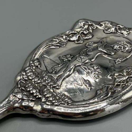 ART NOUVEAU STERLING SILVER HAND MIRROR REPOUSSE CHERUB HALLMARKED BIRMINGHAM 1909 - ADDITIONAL PHOTO 5