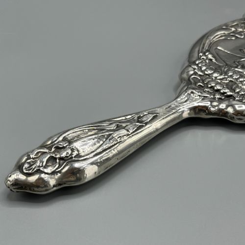 ART NOUVEAU STERLING SILVER HAND MIRROR REPOUSSE CHERUB HALLMARKED BIRMINGHAM 1909 - ADDITIONAL PHOTO 6