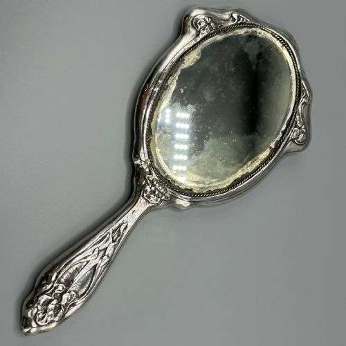 ART NOUVEAU STERLING SILVER HAND MIRROR REPOUSSE CHERUB HALLMARKED BIRMINGHAM 1909 - ADDITIONAL PHOTO 8