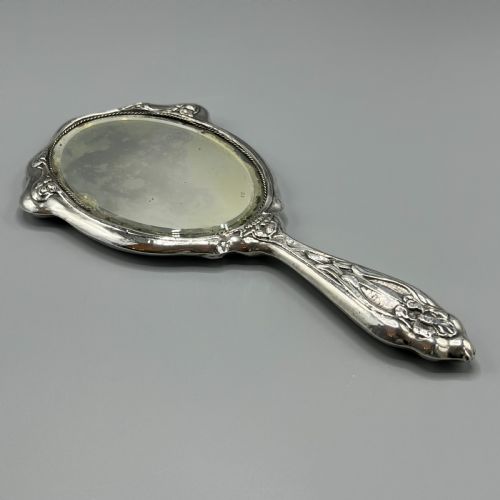ART NOUVEAU STERLING SILVER HAND MIRROR REPOUSSE CHERUB HALLMARKED BIRMINGHAM 1909 - ADDITIONAL PHOTO 9