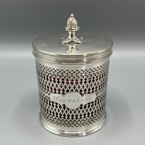 EDWARDIAN QUALITY SILVER PLATED MARMALADE PRESERVE POT WITH CRANBERRY GLASS LINER - ADDITIONAL PHOTO 2