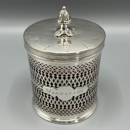 EDWARDIAN QUALITY SILVER PLATED MARMALADE PRESERVE POT WITH CRANBERRY GLASS LINER - ADDITIONAL PHOTO 3