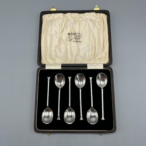 CASED SET OF 6 SOLID SILVER COFFEE SPOONS ART DECO HALLMARKED BIRMINGHAM 1932 - ADDITIONAL PHOTO 1