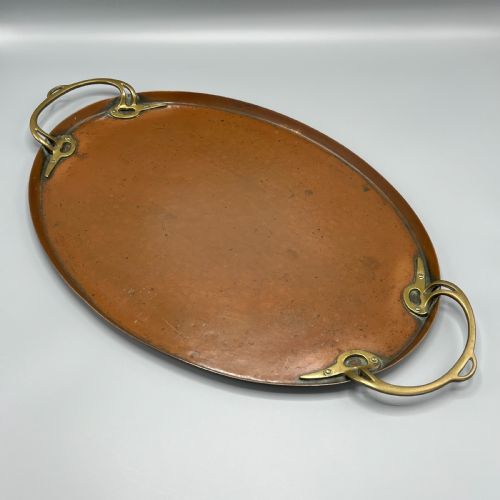 wmf jugendstil art nouveau large copper serving tray with whiplash brass handles - CATEGORY: ANTIQUE MISCELLANEOUS - DATED 1900