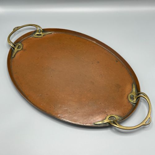 WMF JUGENDSTIL ART NOUVEAU LARGE COPPER SERVING TRAY WITH WHIPLASH BRASS HANDLES - ADDITIONAL PHOTO 1