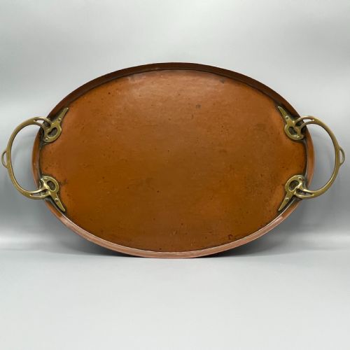 WMF JUGENDSTIL ART NOUVEAU LARGE COPPER SERVING TRAY WITH WHIPLASH BRASS HANDLES - ADDITIONAL PHOTO 2