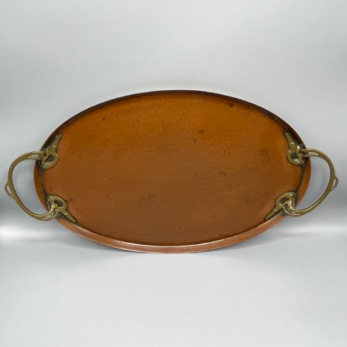 WMF JUGENDSTIL ART NOUVEAU LARGE COPPER SERVING TRAY WITH WHIPLASH BRASS HANDLES - ADDITIONAL PHOTO 4