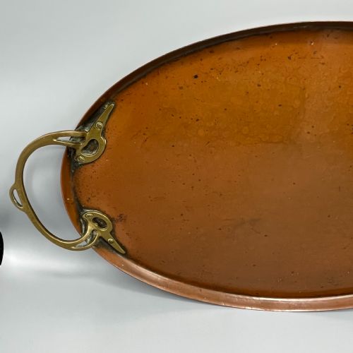 WMF JUGENDSTIL ART NOUVEAU LARGE COPPER SERVING TRAY WITH WHIPLASH BRASS HANDLES - ADDITIONAL PHOTO 5