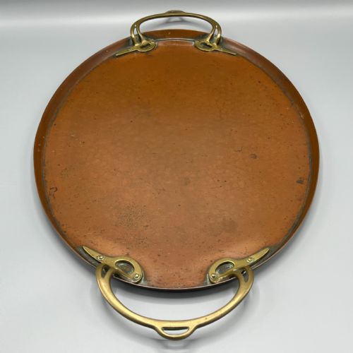WMF JUGENDSTIL ART NOUVEAU LARGE COPPER SERVING TRAY WITH WHIPLASH BRASS HANDLES - ADDITIONAL PHOTO 12