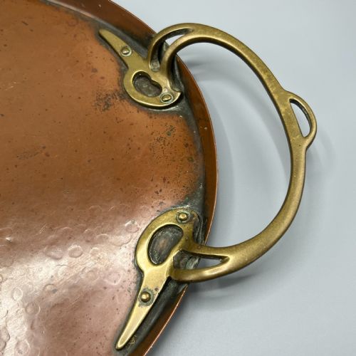 WMF JUGENDSTIL ART NOUVEAU LARGE COPPER SERVING TRAY WITH WHIPLASH BRASS HANDLES - ADDITIONAL PHOTO 14