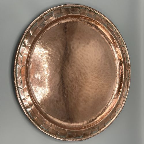 LARGE ROUND ARTS CRAFTS COPPER TRAY CHARGER BY HUGH WALLIS - ADDITIONAL PHOTO 5