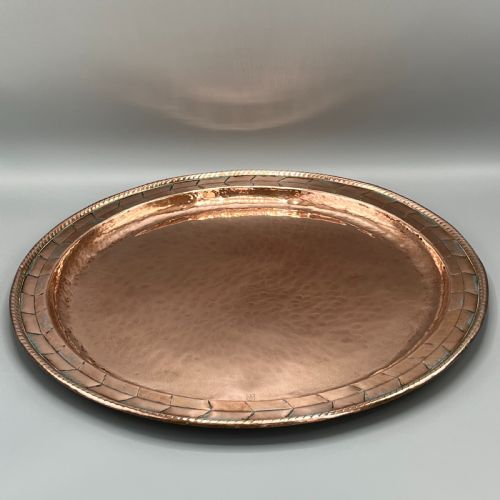 LARGE ROUND ARTS CRAFTS COPPER TRAY CHARGER BY HUGH WALLIS - ADDITIONAL PHOTO 11