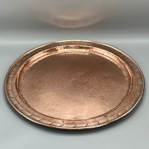 LARGE ROUND ARTS CRAFTS COPPER TRAY CHARGER BY HUGH WALLIS - ADDITIONAL PHOTO 12