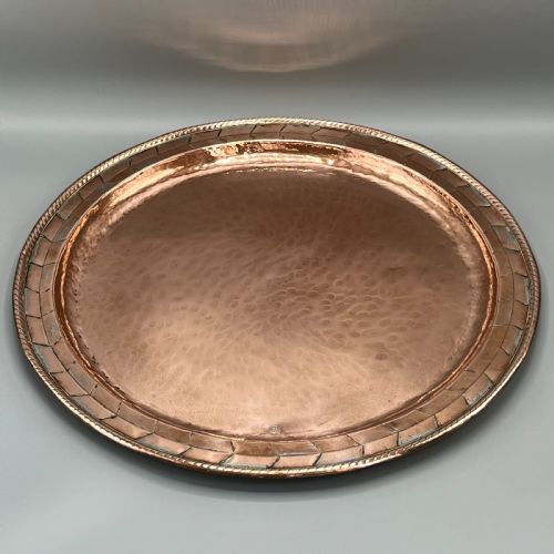 LARGE ROUND ARTS CRAFTS COPPER TRAY CHARGER BY HUGH WALLIS - ADDITIONAL PHOTO 13