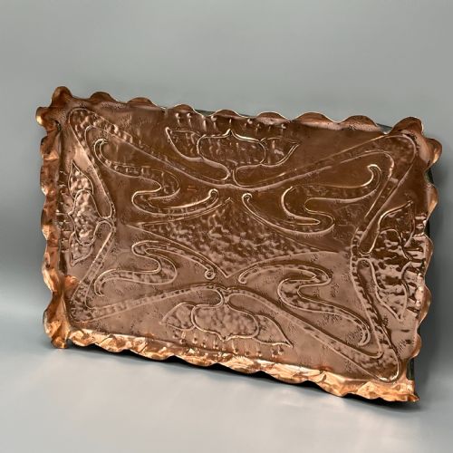 art nouveau copper repousse gallery tray - CATEGORY: ANTIQUE MISCELLANEOUS - DATED 1900