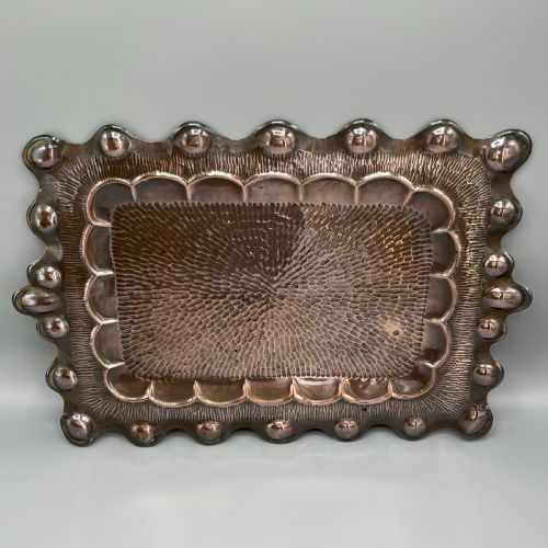 ART NOUVEAU SOLID COPPER REPOUSSE EMBOSSED TRAY - ADDITIONAL PHOTO 1