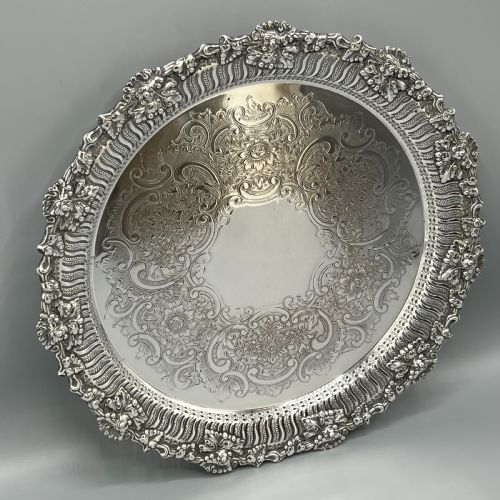george v silver plated pierced grape vine salver - CATEGORY: ANTIQUE SILVER - DATED 1920