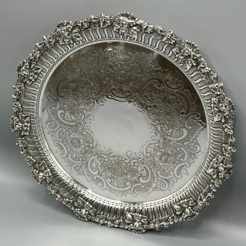 GEORGE V SILVER PLATED PIERCED GRAPE VINE SALVER - ADDITIONAL PHOTO 2
