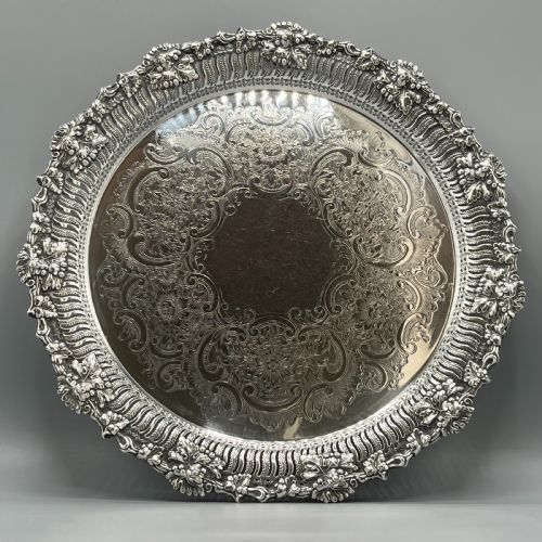GEORGE V SILVER PLATED PIERCED GRAPE VINE SALVER - ADDITIONAL PHOTO 3